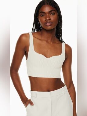 BABATON Aritzia Size Medium Sculpt Knit Notch Tank  Pale Blue Top Retail $58